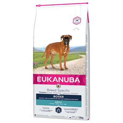 Eukanuba Breed Specific Premium dry food for Boxers, adult dogs from 1 year. Pack size: 12kg.